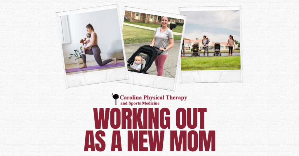 Randall Hadwin, PTA at Carolina PT on a walk with her baby, promoting working out with a new baby.