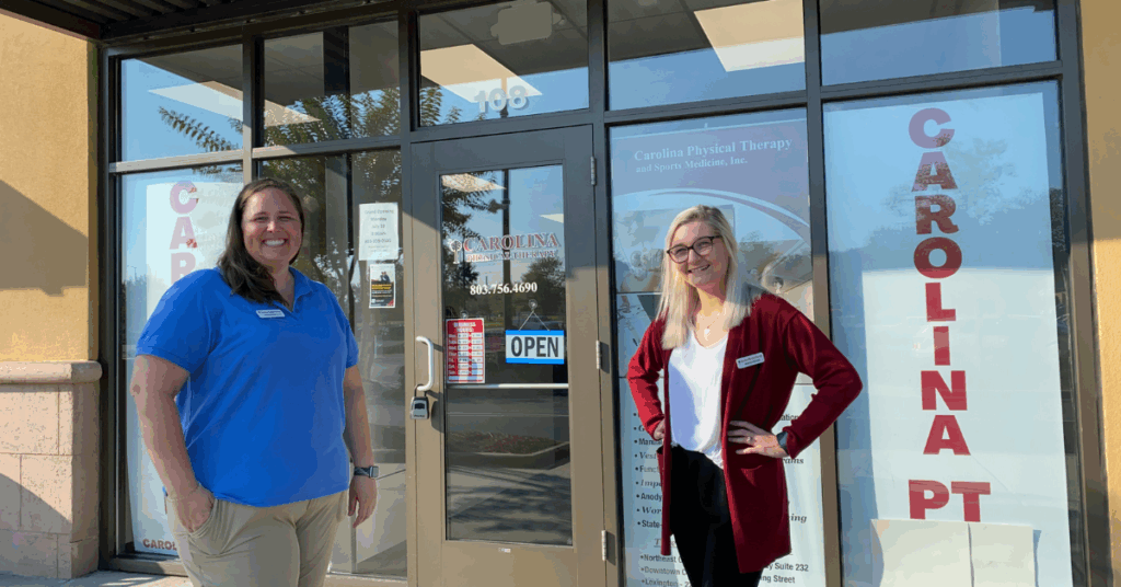 Image of the new Carolina Physical Therapy in West Lexington, SC featuring Clinic Director Christen Bunnells and staff member Rebecca Roscoe. Carolina Physical Therapy in West Lexington specializes in Graston, TMJ/Facial Pain, Headaches, Sports Related Injuries, Dry Needling, Work Related Injuries, and more!