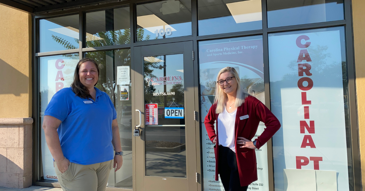 Image of the new Carolina Physical Therapy in West Lexington, SC featuring Clinic Director Christen Bunnells and staff member Rebecca Roscoe. Carolina Physical Therapy in West Lexington specializes in Graston, TMJ/Facial Pain, Headaches, Sports Related Injuries, Dry Needling, Work Related Injuries, and more!