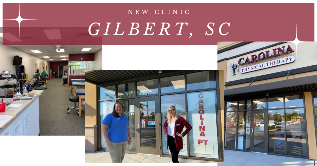 Image of the new Carolina Physical Therapy in Gilbert, SC featuring Clinic Director Christen Bunnells and staff member Rebecca Roscoe. Carolina Physical Therapy in Gilbert specializes in Graston, TMJ/Facial Pain, Headaches, Sports Related Injuries, Dry Needling, Work Related Injuries, and more!