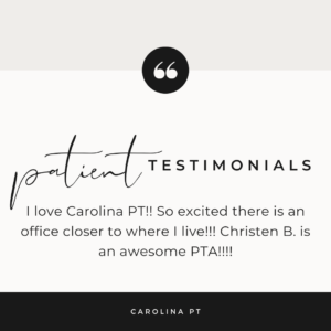 Positive testimonial from a patient at the Gilbert, SC location of Carolina Physical Therapy, celebrating the new space closer to their home.
